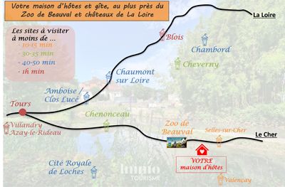 emplacement géographique de la Propriété avec gîte et chambres d’hôtes à vendre aux portes de Beauval